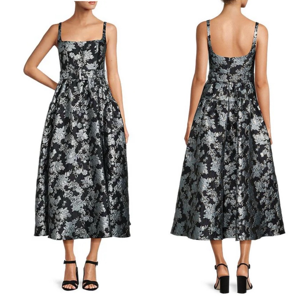 Antonio Melani Morgan Sleeveless Square Neck Jacquard A-Line Midi Dress